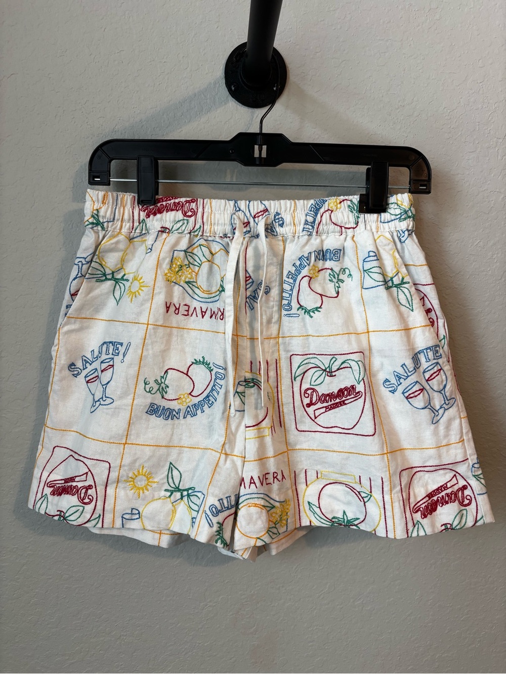 NEW Damson Madder Bon Appetito Embroidered Organic Cotton Linen Blend Shorts - Picture 5 of 9